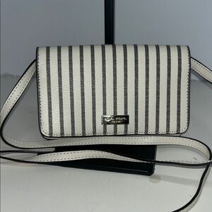 Henri Bendel Black and White Striped Crossbody Bag/